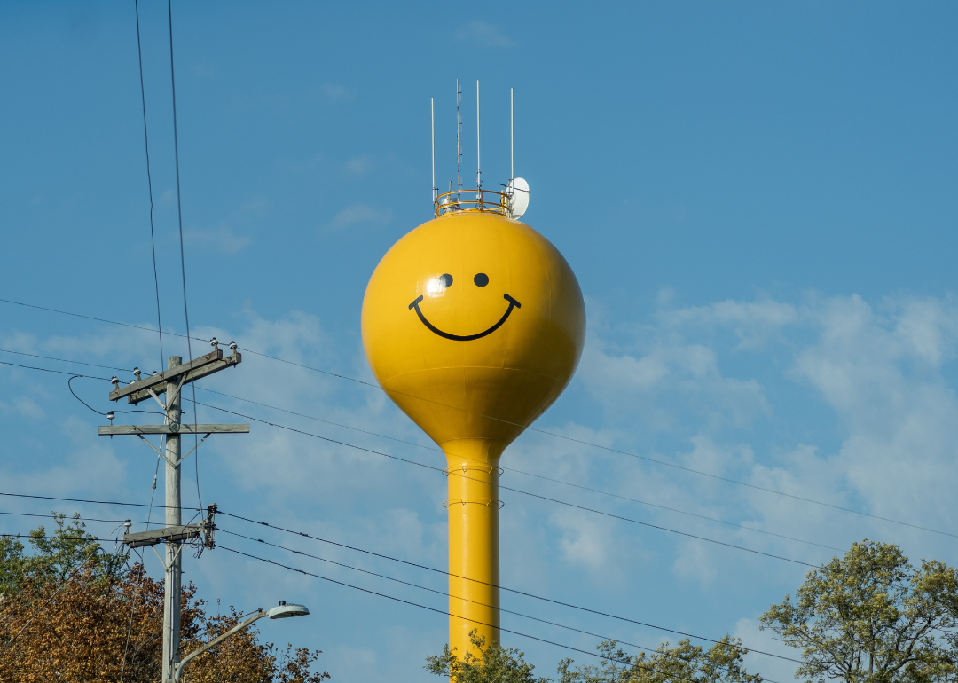 A smiley face water tower in Eagle.