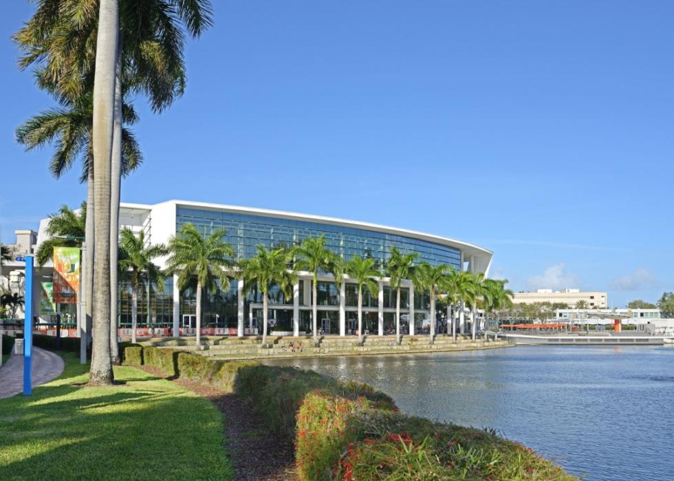 Shalala Student Center looking over Lake Osceola on University of Miami campus.