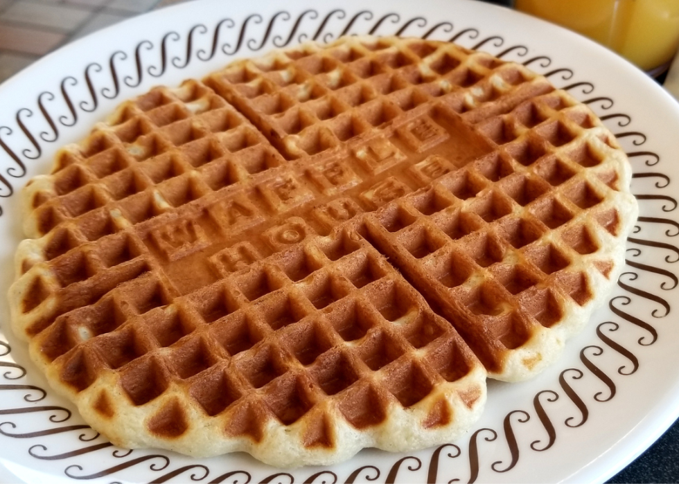 A waffle with a Waffle House imprint in the center.