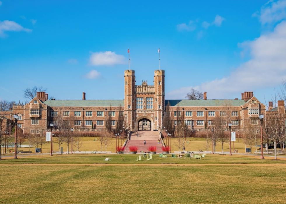 Sunny view of the Brookings Hall of Washington University in St. Louis.