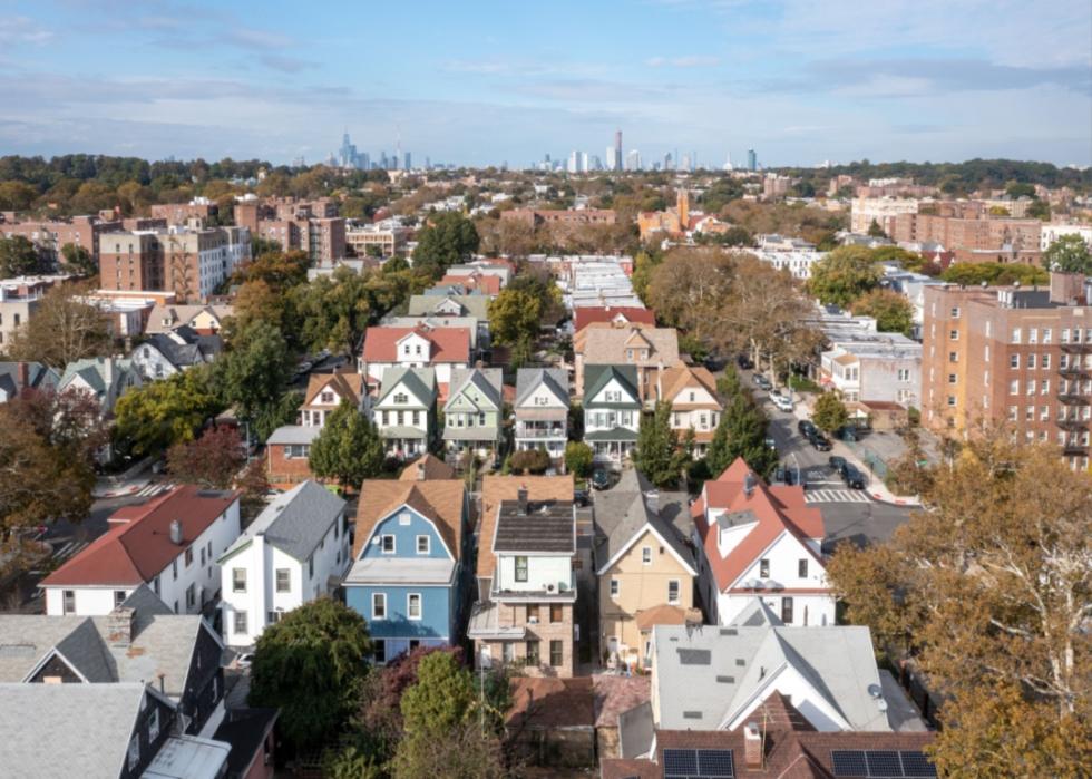 An aerial view of homes.