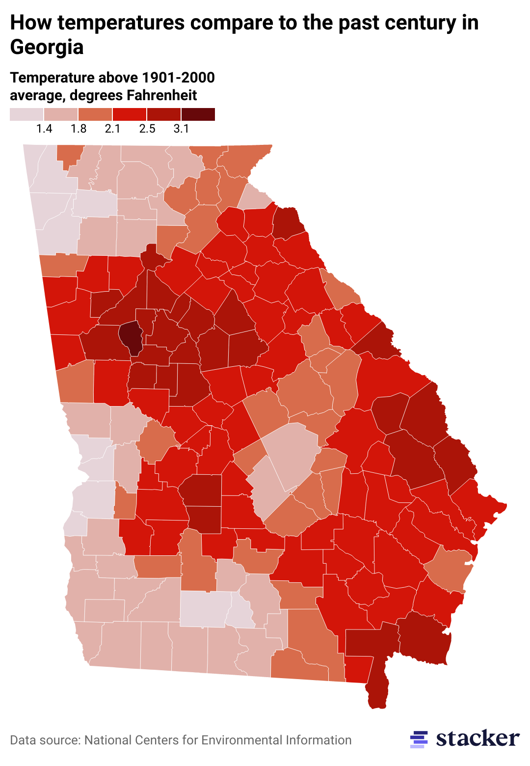 Counties in With the Fastestrising Temperatures in the Last 100 Years Stacker