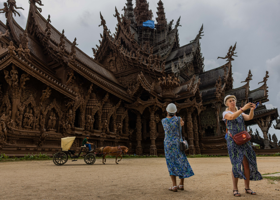 Tourists taking photos of The Sanctuary of Truth Museum.