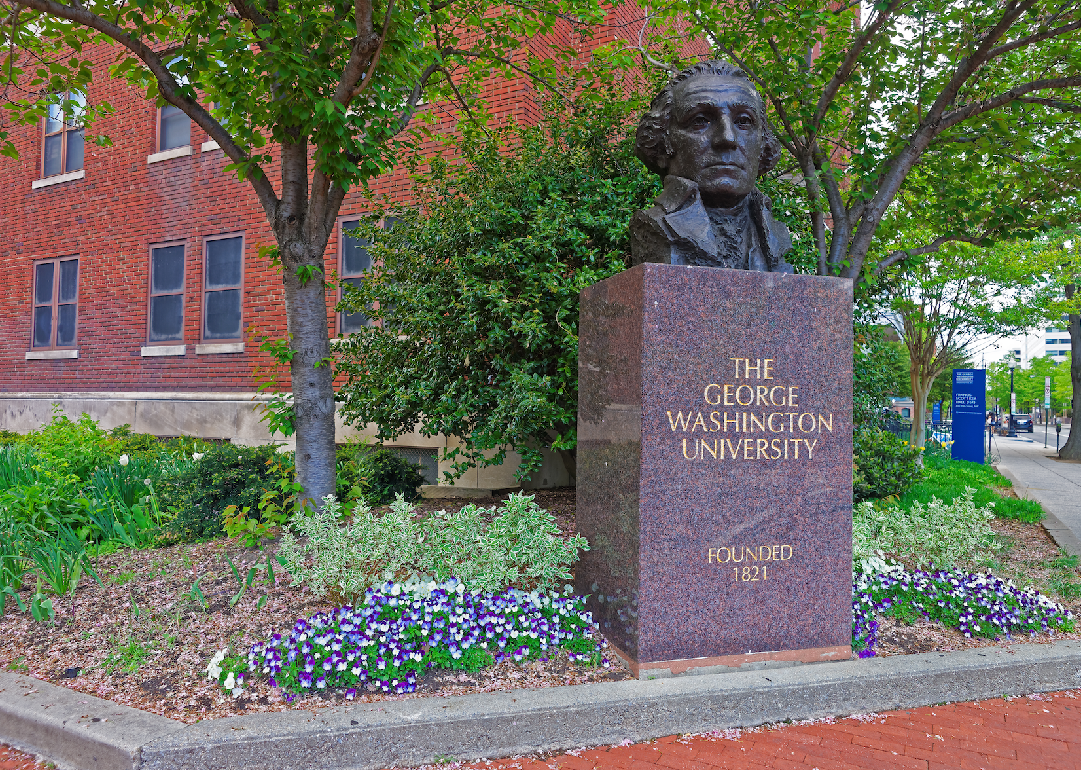 George Washington University sign on a bust on campus.