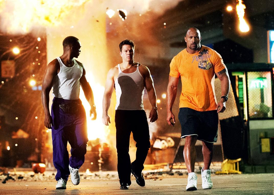 Mark Wahlberg, Dwayne Johnson, and Anthony Mackie in "Pain & Gain"