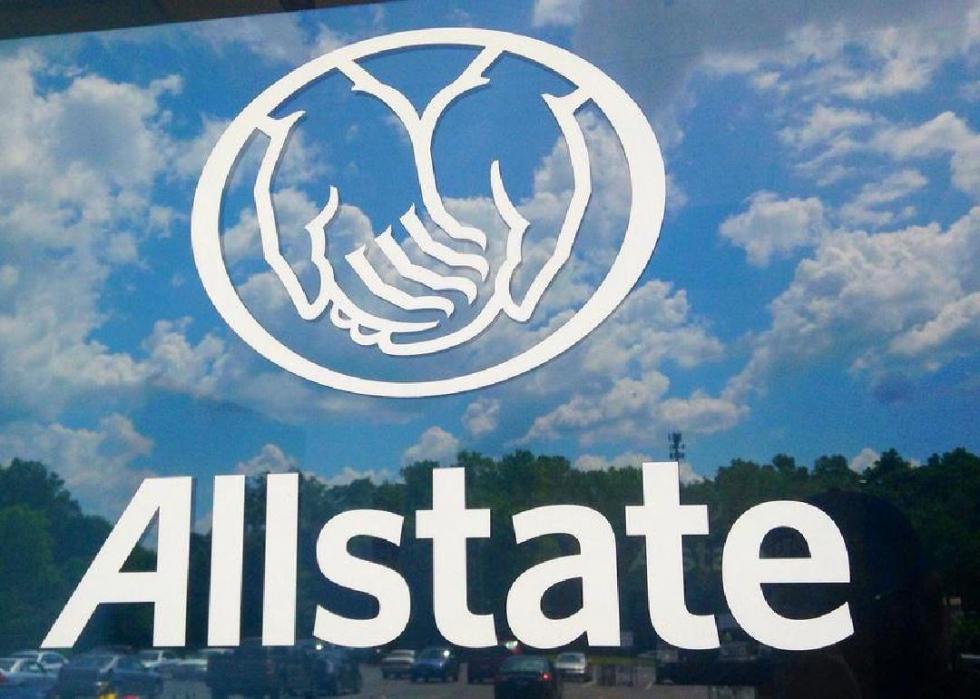 Allstate's cupped hands logo on glass window.