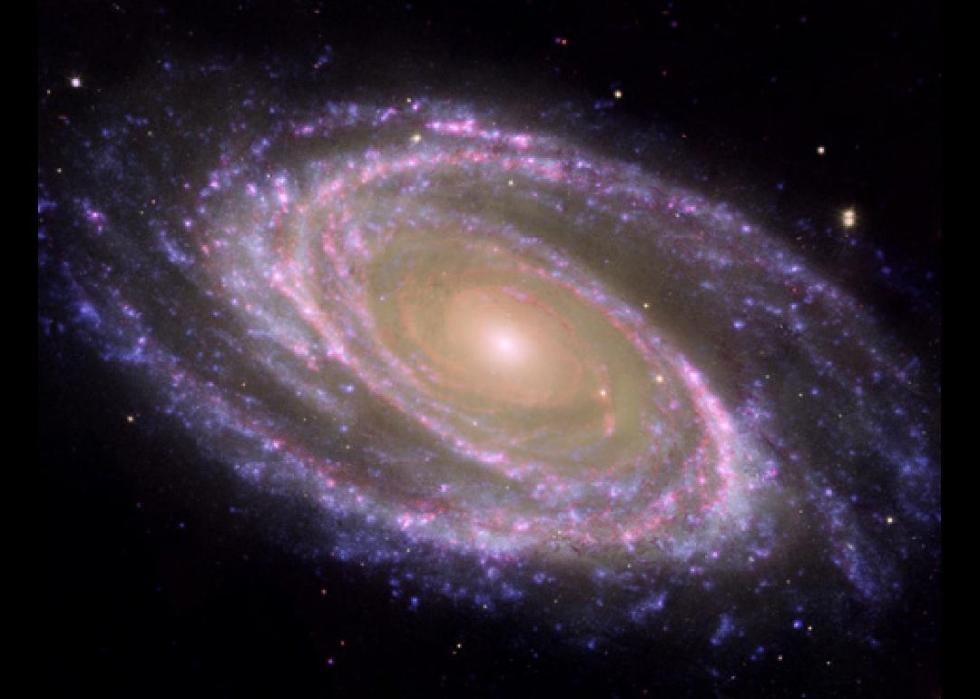 The perfectly picturesque spiral galaxy known as Messier 81, or M81, looks sharp in this new composite from NASA's Spitzer and Hubble space telescopes and NASA's Galaxy Evolution Explorer