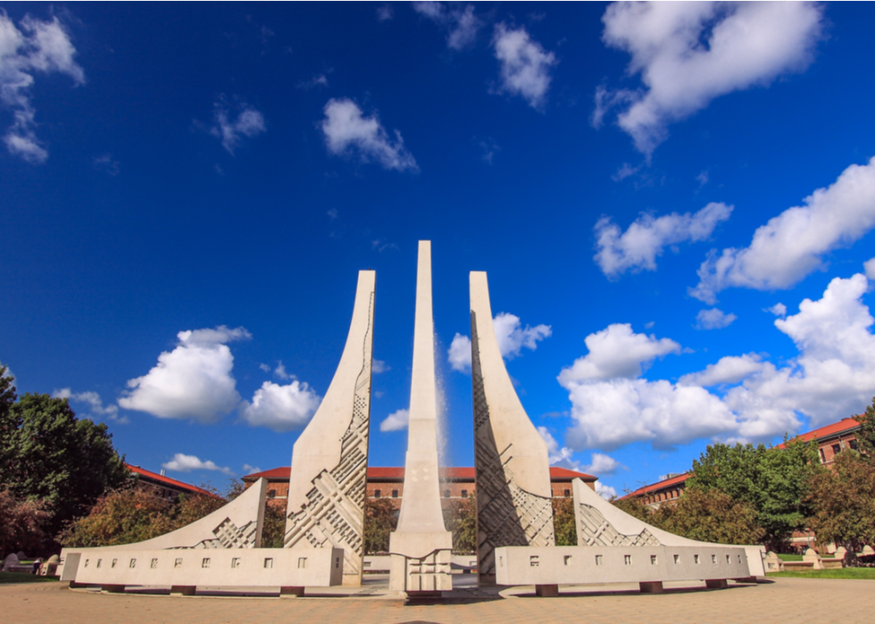 An abstract sculpture in front of the campus of Purdue University.