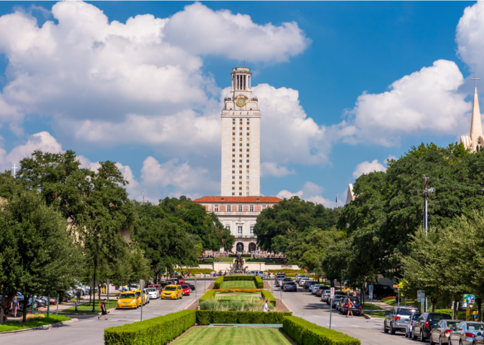 The Main Building, known colloquially as The Tower, at the center of the University of Texas at Austin campus.