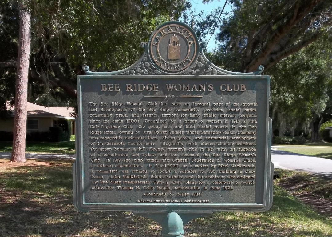 A historic women's club sign in Bee Ridge.
