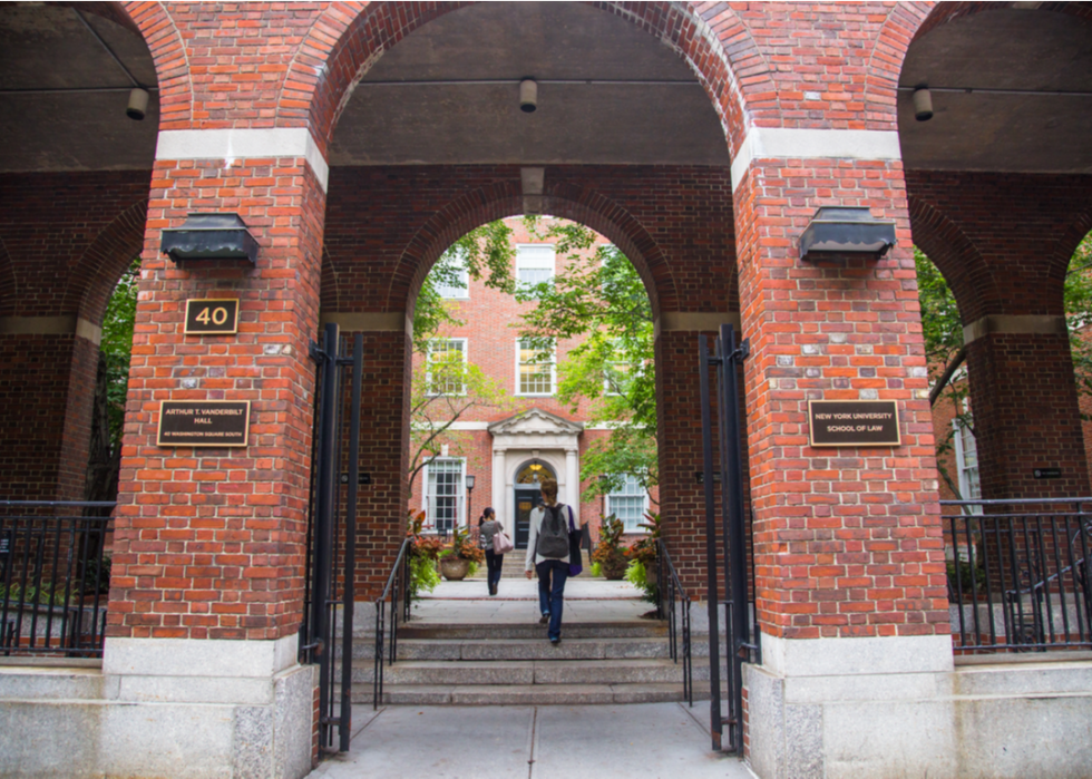 The arched entrance to New York University School of Law in Manhattan.