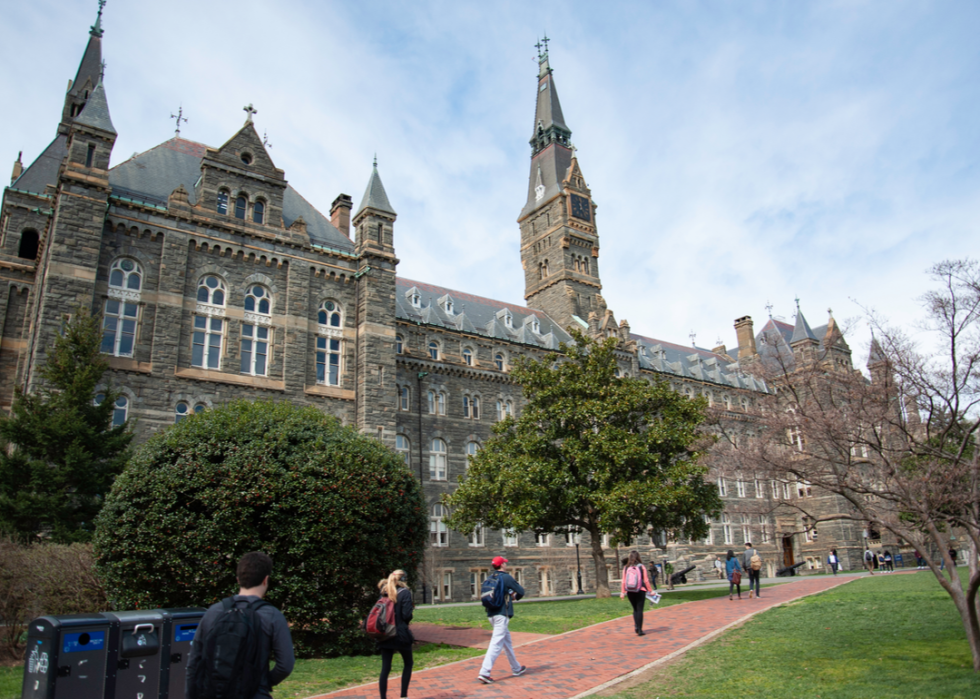 Students heading to class on the campus of Georgetown University.