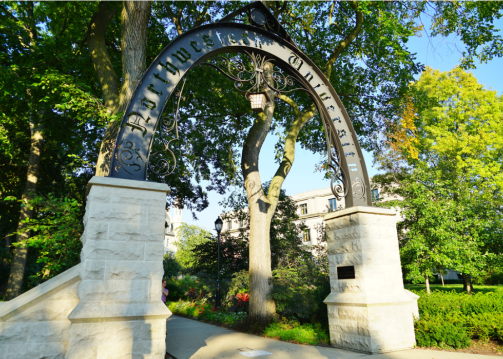 An arched entryway to the Northwestern University campus.