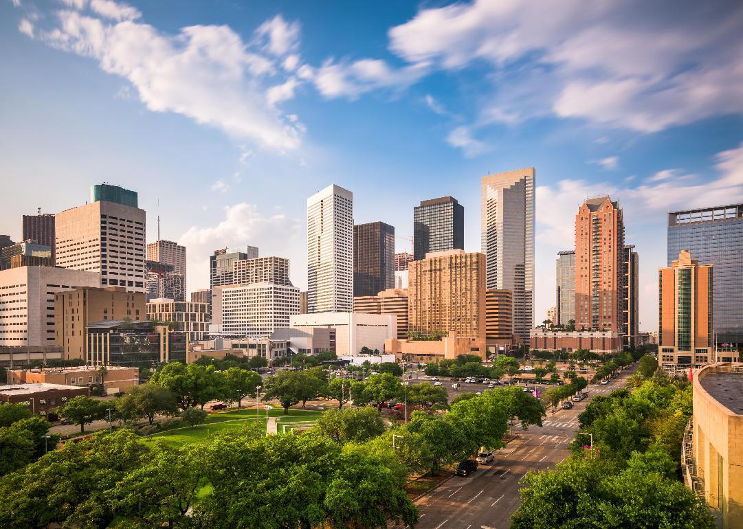 Houston, Texas downtown city park and skyline.