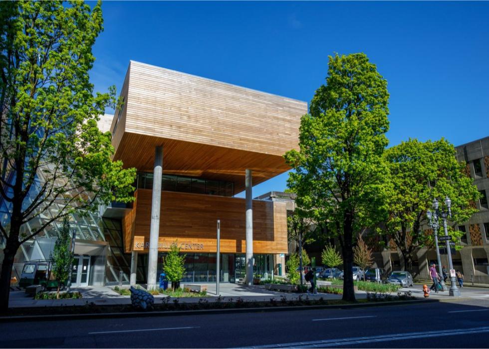 Campus view of Portland State University during spring season.