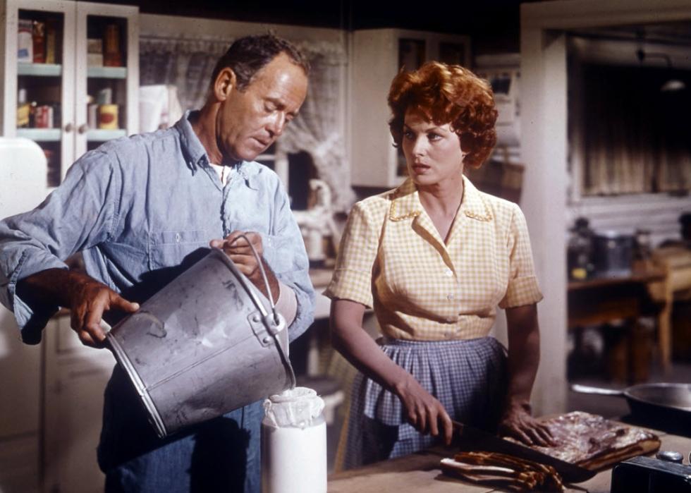 Henry Fonda and Maureen O'Hara in a scene from "Spencer's Mountain"