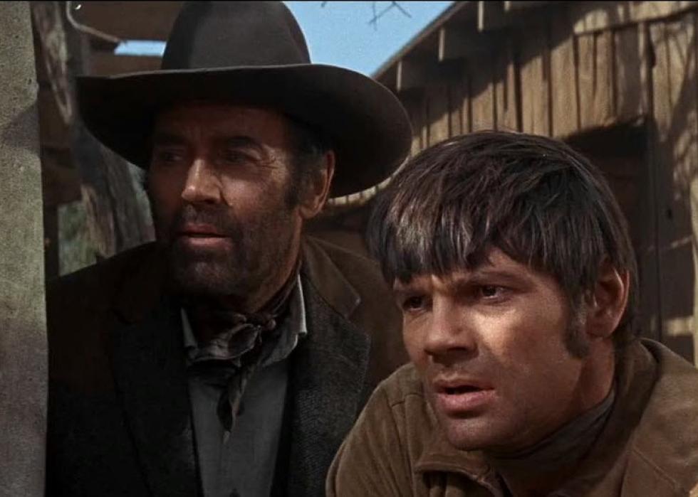 Henry Fonda and Gary Lockwood in a scene from "Firecreek"
