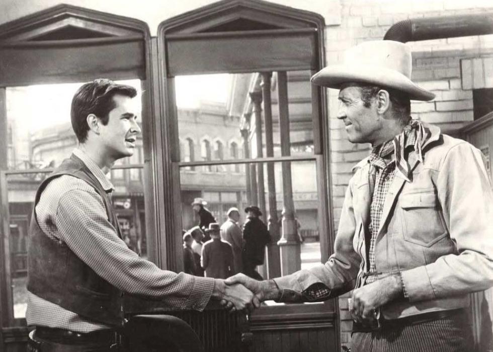 Henry Fonda and Anthony Perkins in a scene from "The Tin Star"