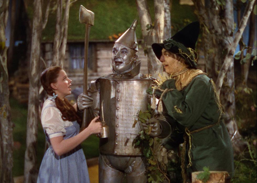 Judy Garland, Ray Bolger, and Jack Haley in a scene from "The Wizard of Oz"