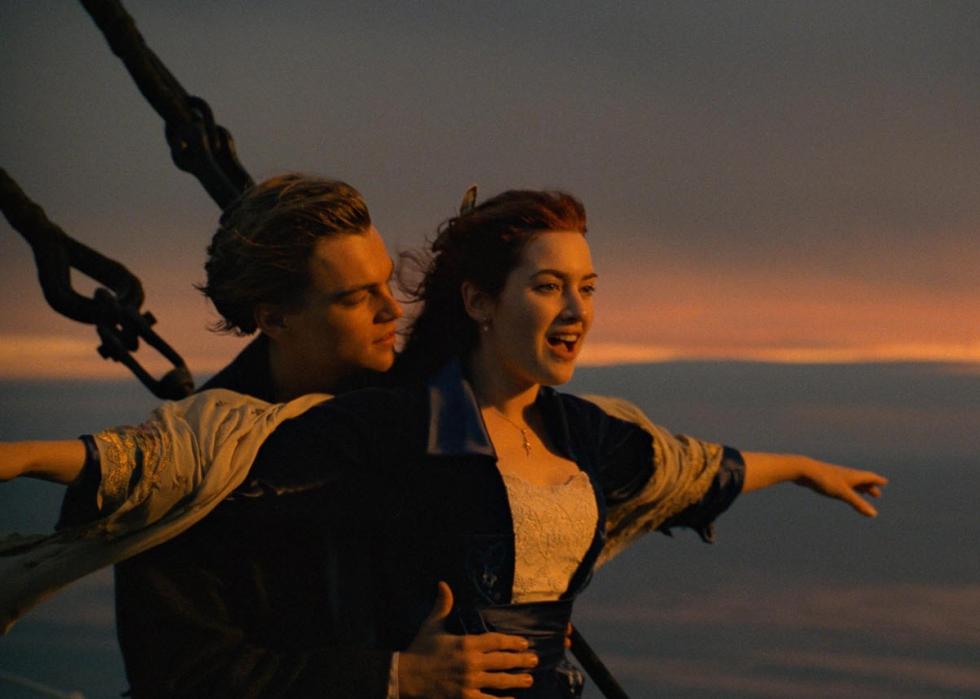 Leonardo DiCaprio and Kate Winslet in a scene from "Titanic"