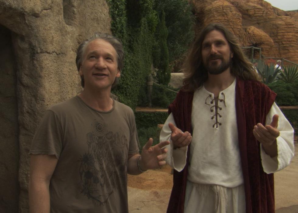 Bill Maher talking to a man dressed as Jesus.