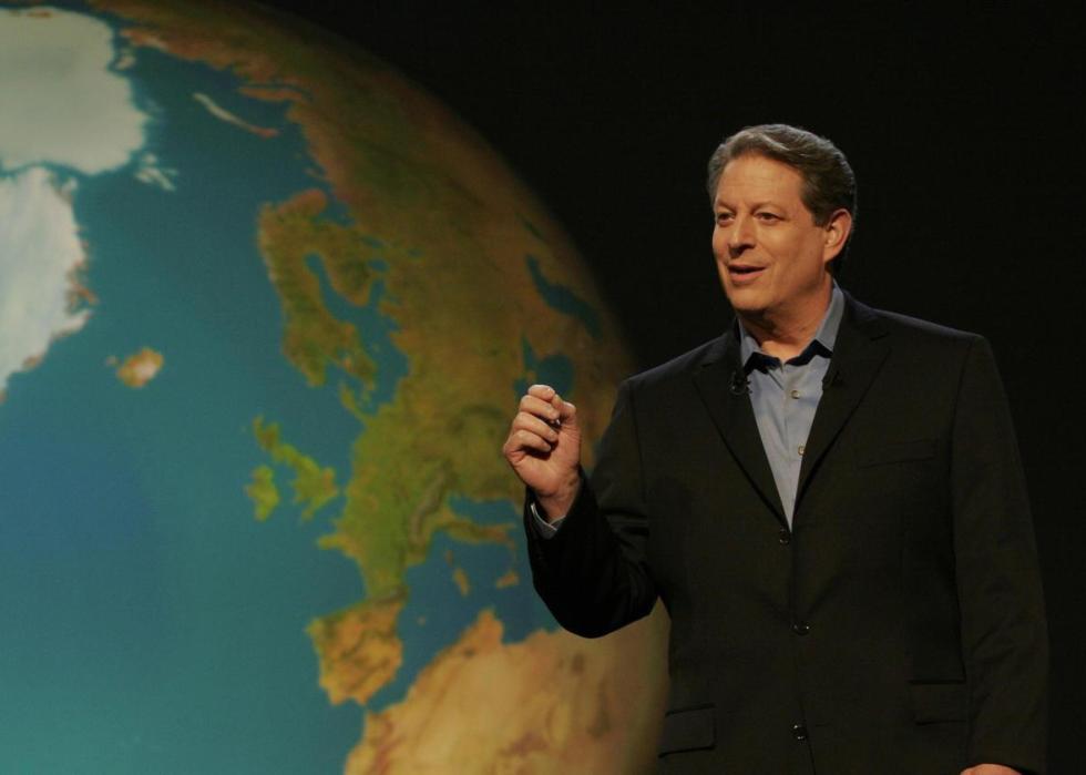 Al Gore standing in front of an image of the globe.