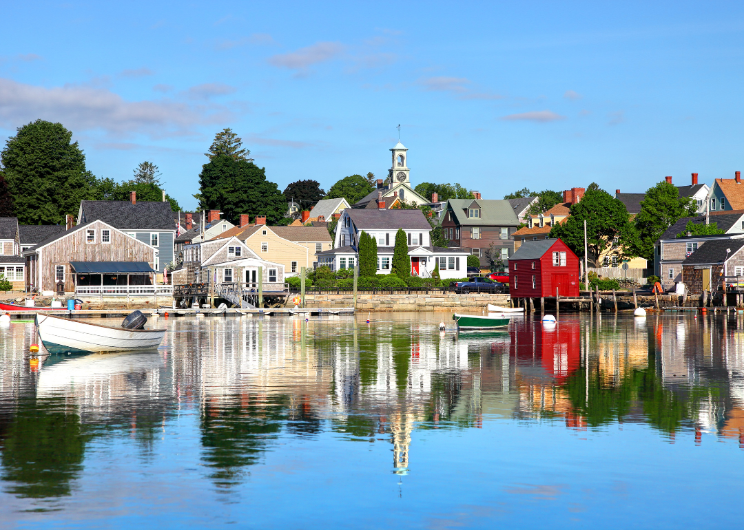 Homes and boats on the water in Portsmouth.