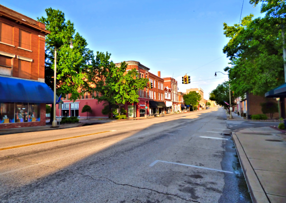 Historic buildings in a small town.