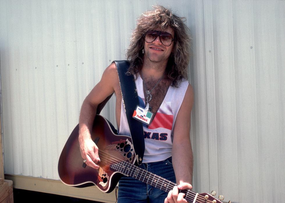 Jon Bon Jovi backstage at the Manor Downs Racetrack for the Farm Aid II Concert, Austin, Texas, July 4, 1986.