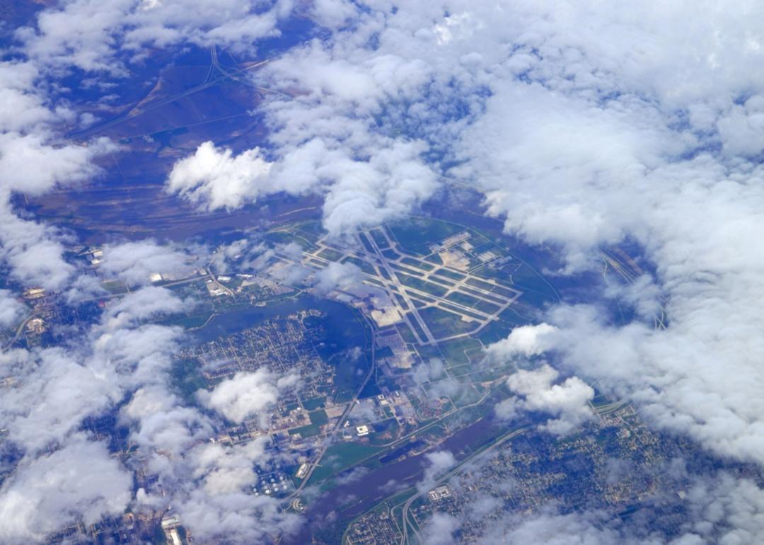 Eppley Airfield from above the clouds.