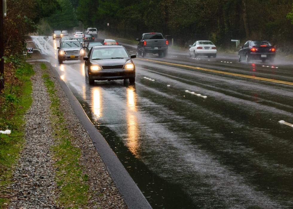 Vehicles on a rainy road in Washington.