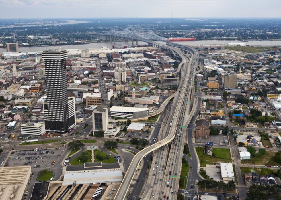 Aerial view of Rte. 90 in New Orleans, Louisiana.