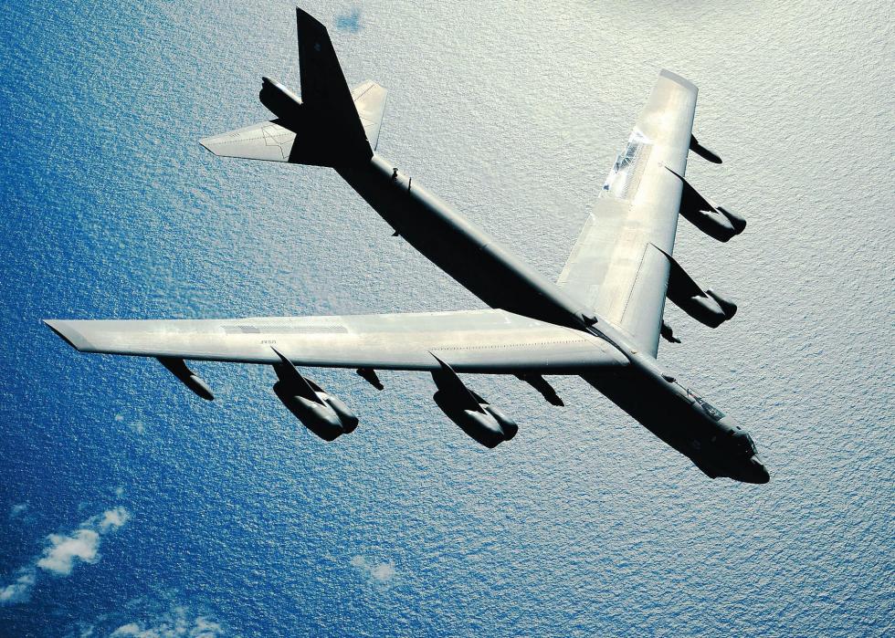 Pictured: A B-52 Stratofortress flies over the Pacific Ocean after an air refueling in support of exercise Rim of the Pacific