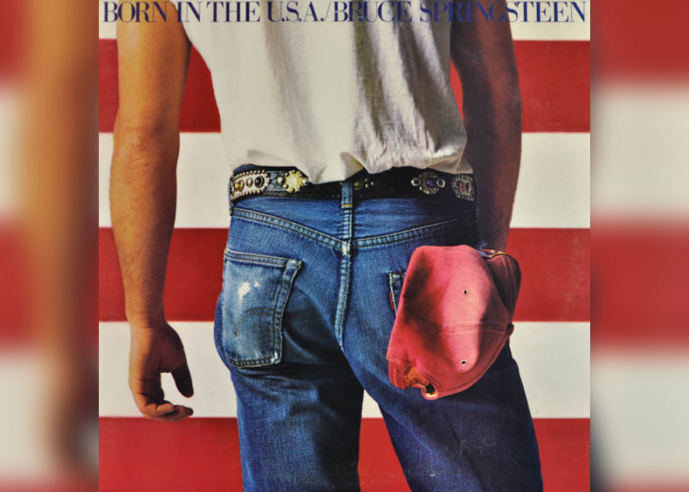 Bruce Springsteen's backside in front of an American flag.