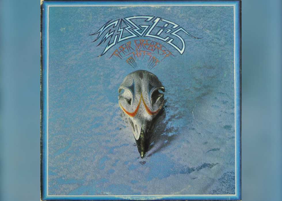 Blue album cover with painted skull in center.