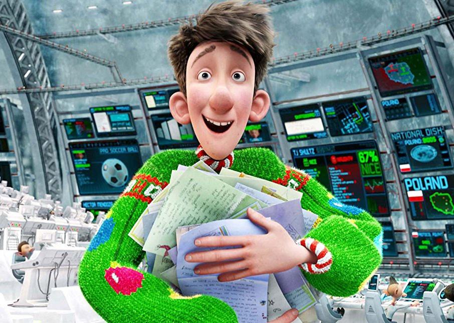 An animation of a boy in a Christmas sweater holding mail and standing in a control room.
