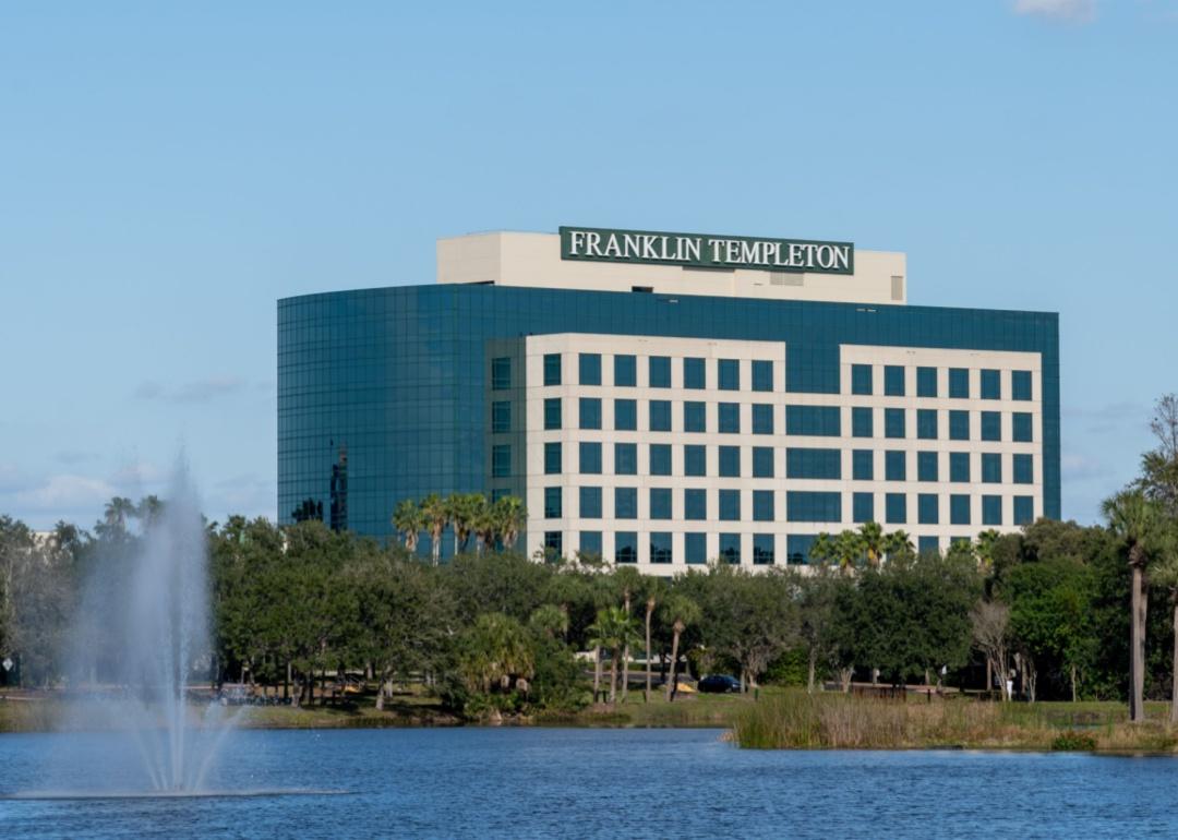 Franklin Templeton office building with water feature.