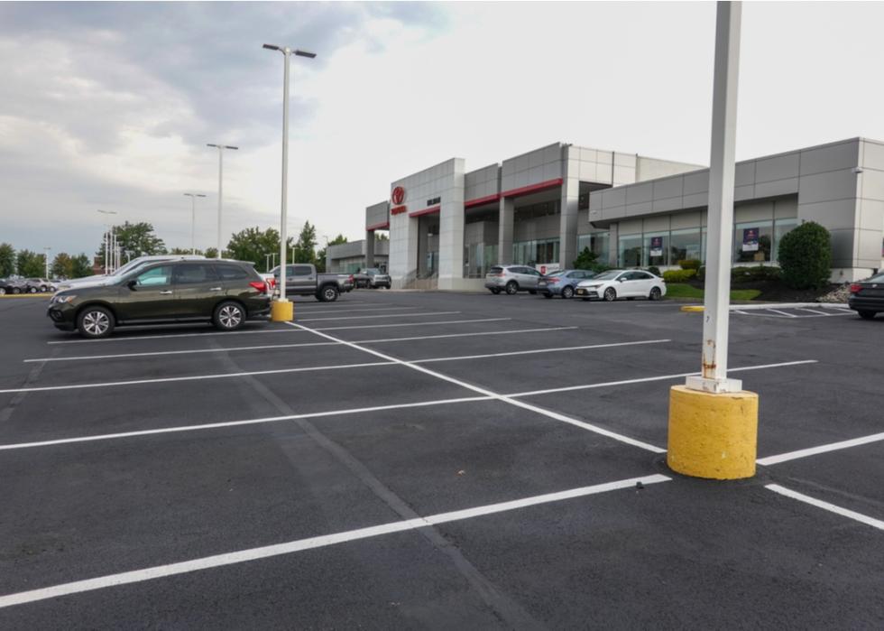 A Toyota dealership with its parking lot almost empty in Mt. Laurel, New Jersey.
