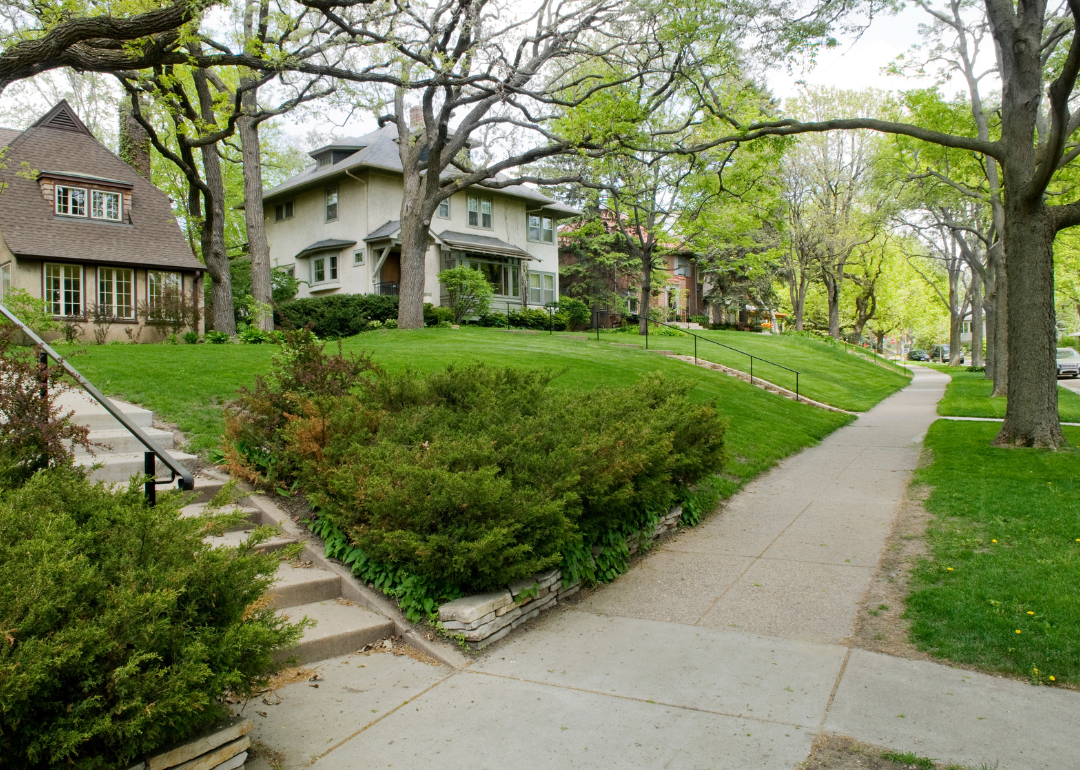 Homes on a hill in a residential neighborhood.