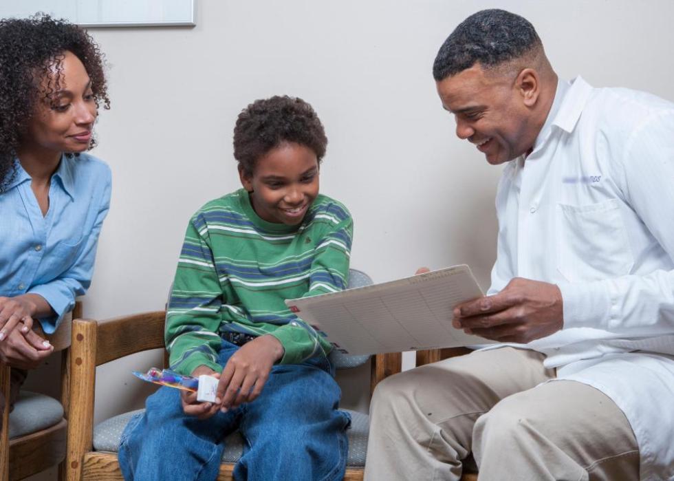 A dentist meeting with a boy and his family.