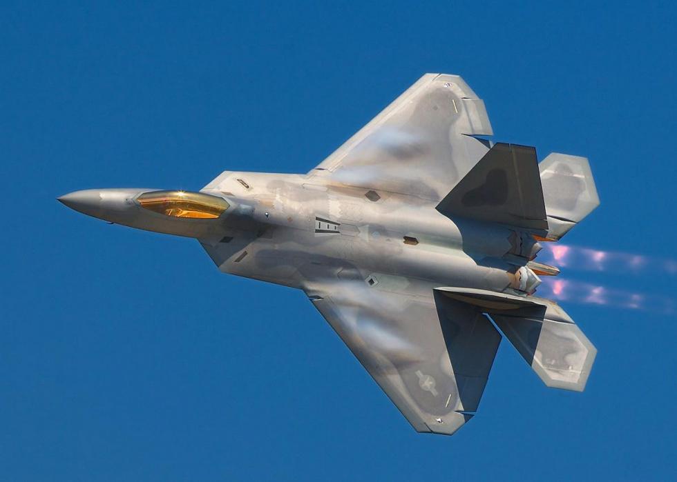 Pictured: A Lockheed Martin F-22A Raptor fighter streaks by at the Joint Services Open House (JSOH) airshow at Andrews AFB, 2008