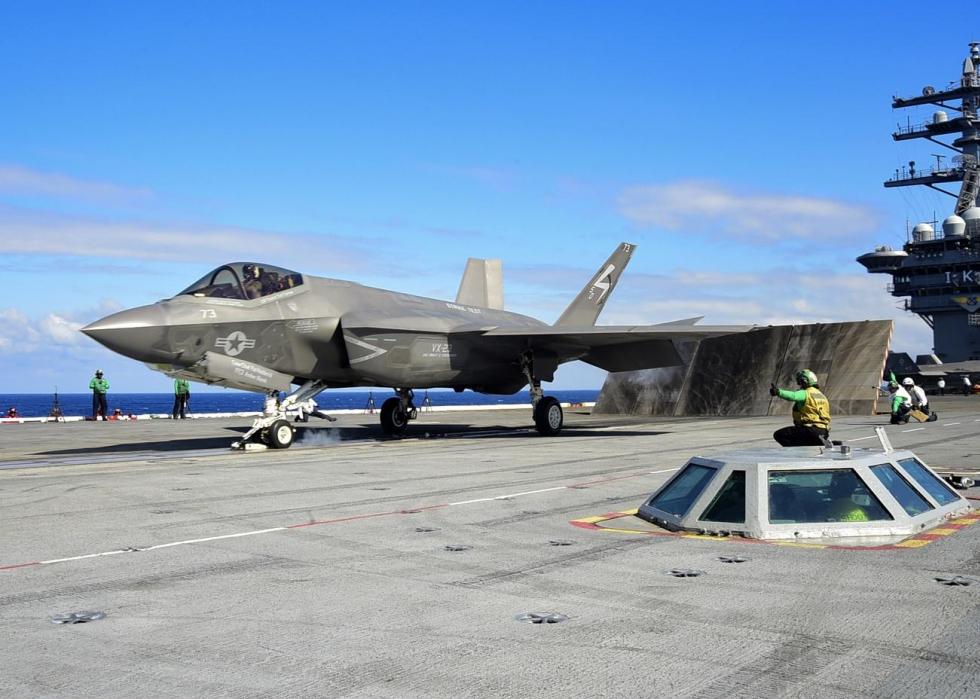 Pictured: A U.S. Navy Lockheed Martin F-35C Lightning II carrier variant joint strike fighter assigned to the "Salty Dogs" of Air Test and Evaluation Squadron (VX) 23 prepares to launch off the flight deck of the aircraft carrier USS Dwight D. Eisenhower (CVN-69)