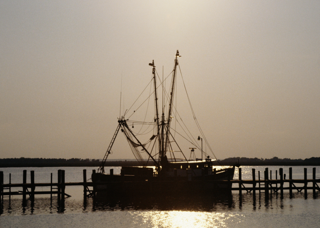 A sailboat docked. 