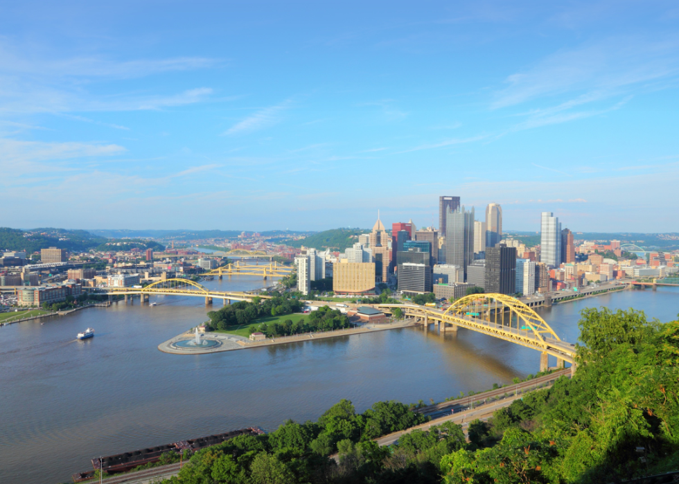 Pittsburgh, Pennsylvania skyline and waterways.