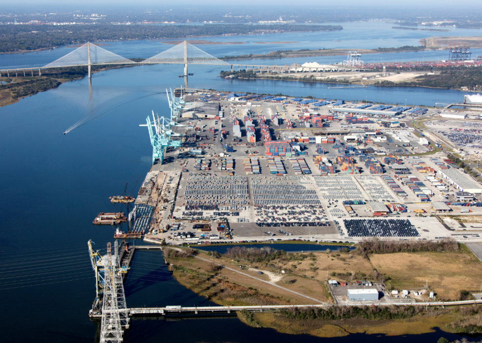 Aerial view of the port of Jacksonville, Florida.
