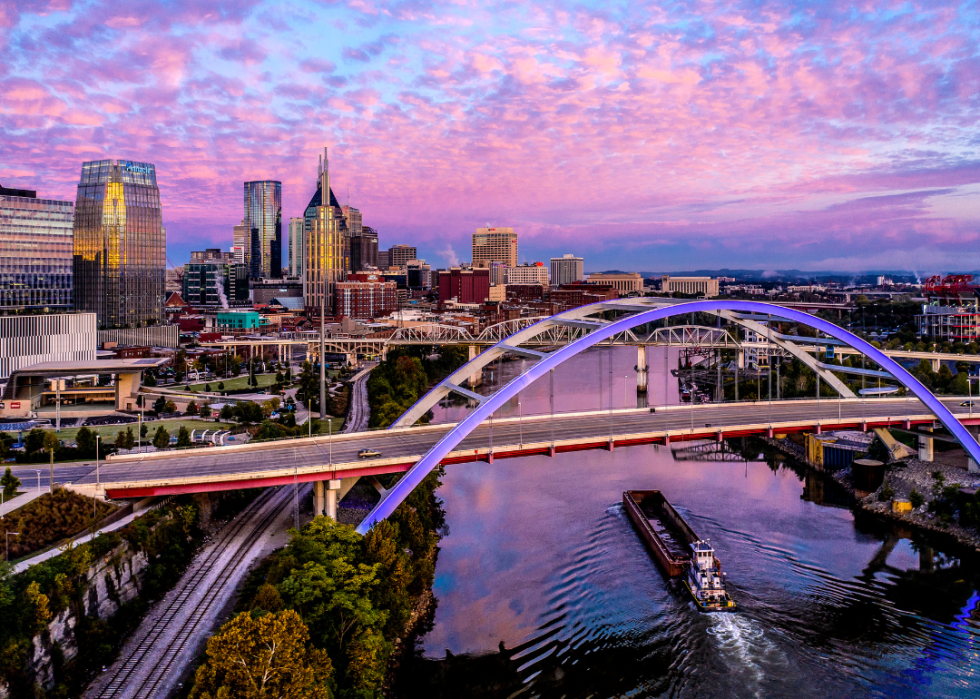Nashville, Tennessee over the water at dawn.