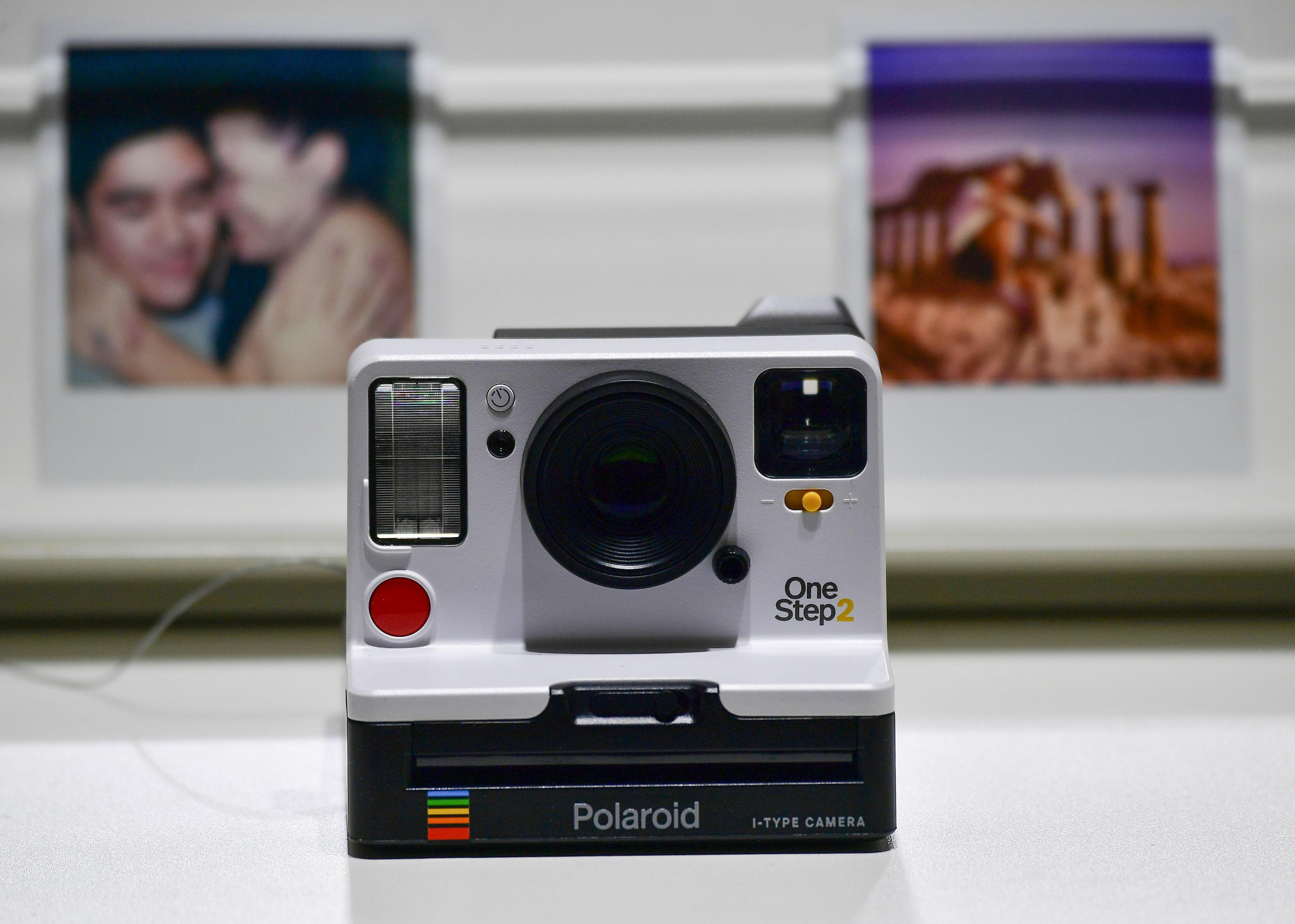 A Polaroid camera on display.