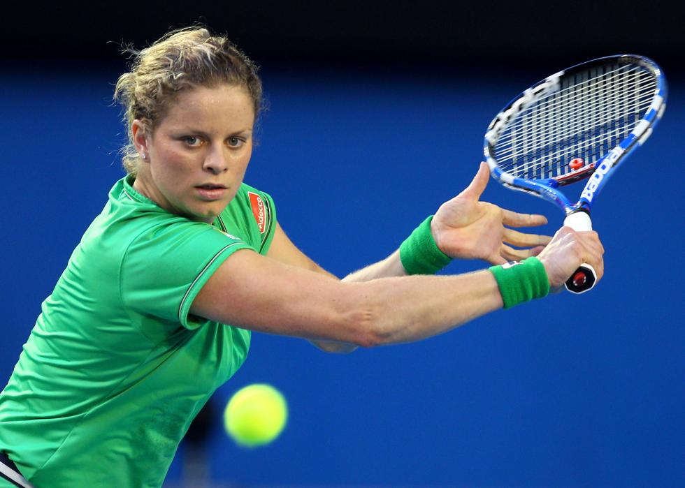 Kim Clijsters of Belgium plays a backhand