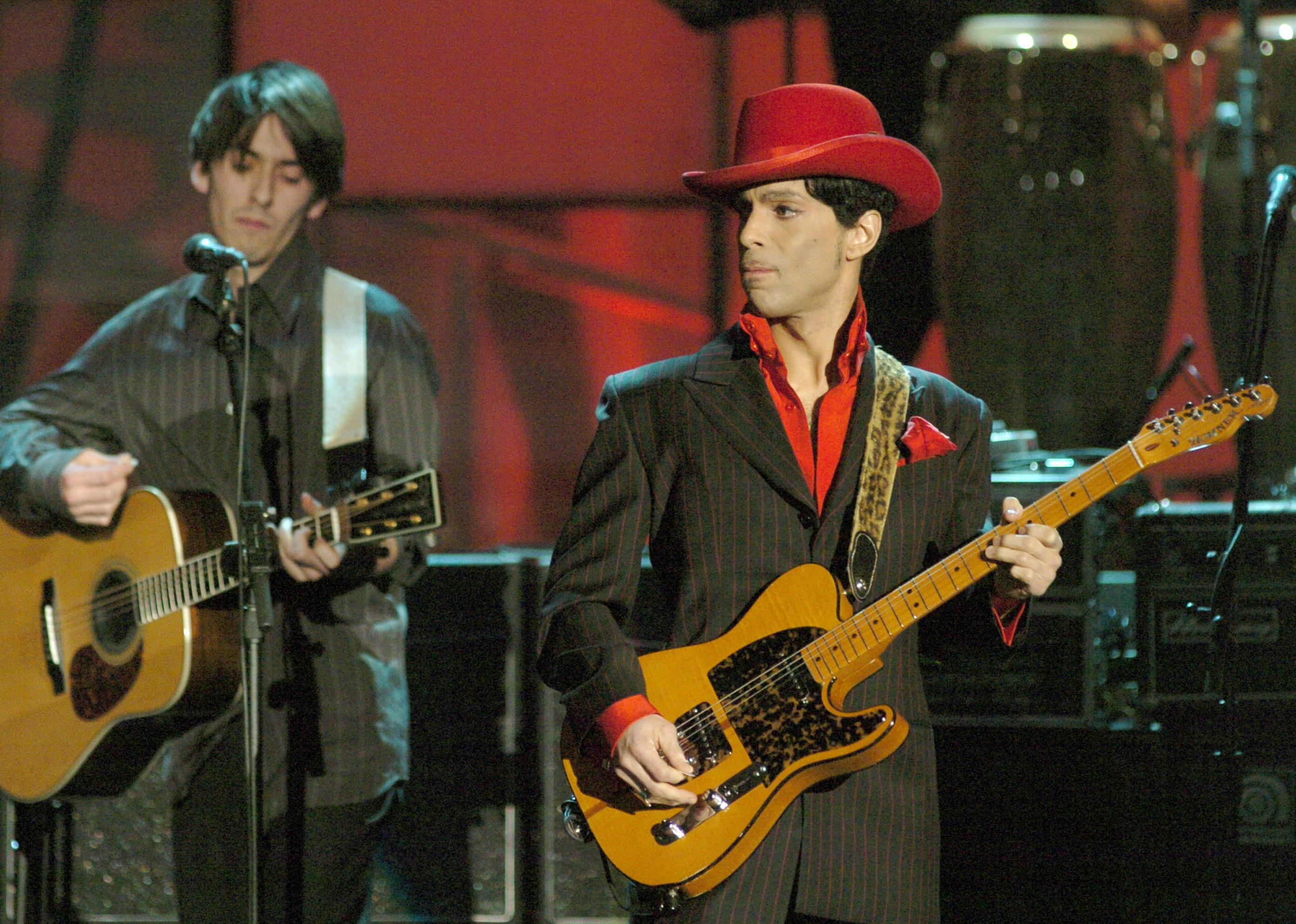 Dhani Harrison and Prince during the 19th Annual Rock & Roll Hall of Fame induction ceremony.