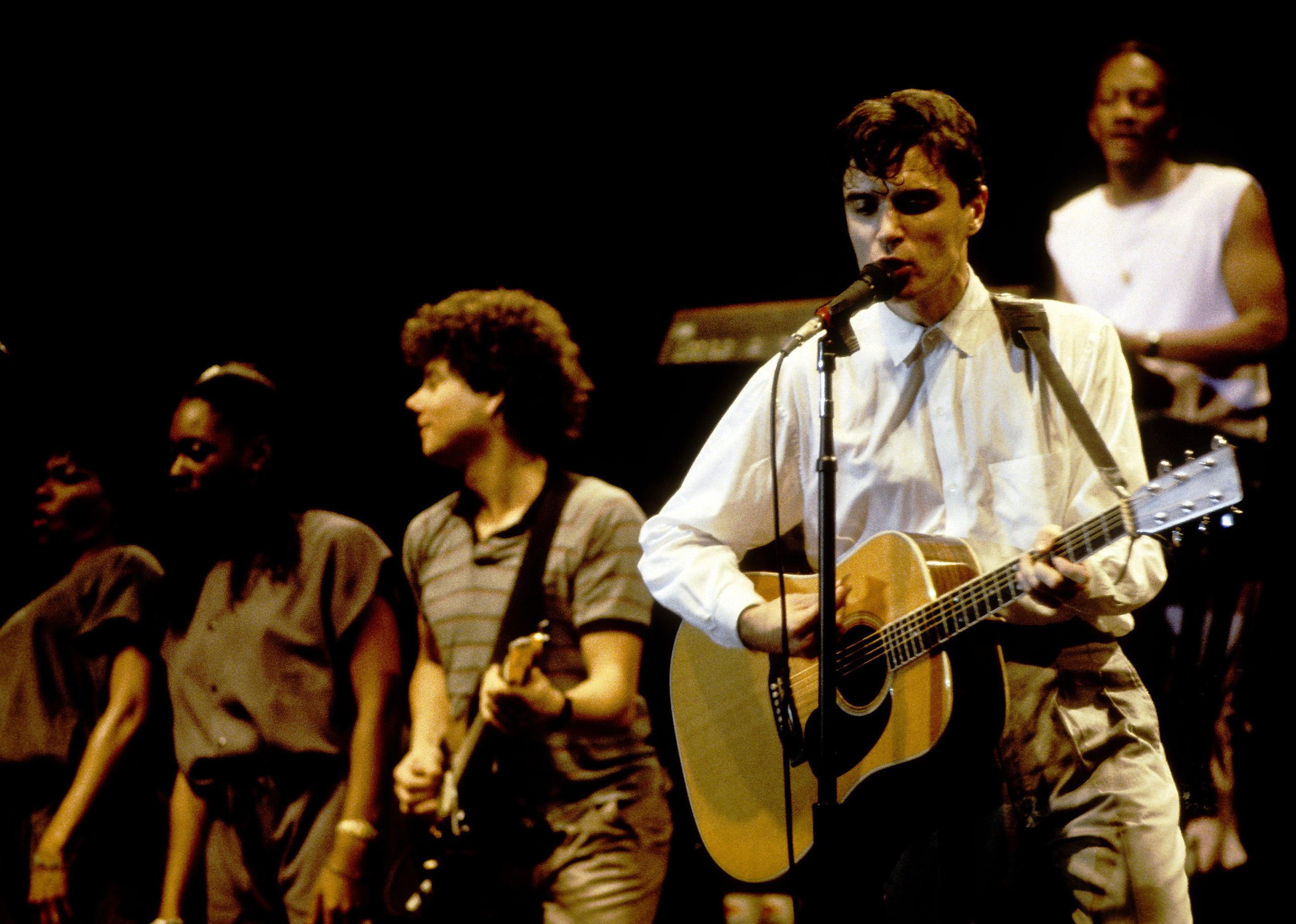 Jerry Harrison and David Byrne performs with 'the Talking Heads'.